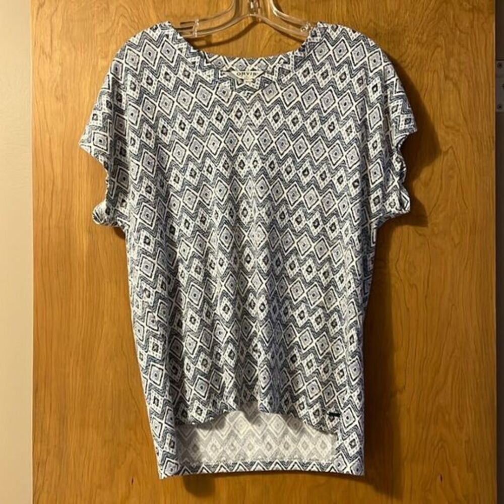 Orvis Classic Collection Blue White Geometric Ikat High Low Top Womens Small - Picture 5 of 8